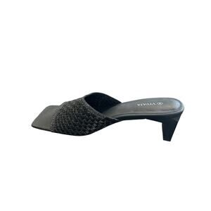 VIVAIA Juliet Square Toe Block Heel Slide Sandal Black Silver Size 41(9.5)